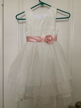 Jona Michelle White Lace Tulle Dress Size 6 Pink Sash Formal Special Occasion
